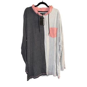 Winston Men's Lightweight Color Block Hoodie Gray & Pink Size 2XL Tall 2XLT New